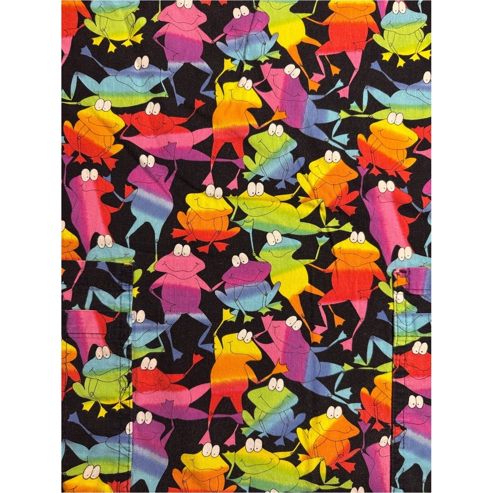 Cottonality Rainbow Frog Scrub Top Womens XL V Neck Nurse Vet Colorful Cute - Picture 4 of 5